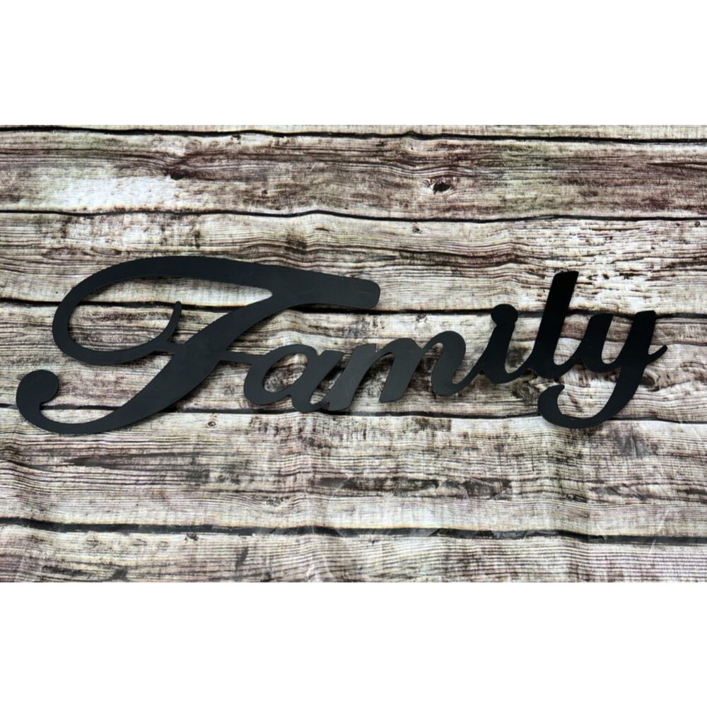 Family Metal Sign Word Art Home Decor Wall Hang Cursive Script Typography
